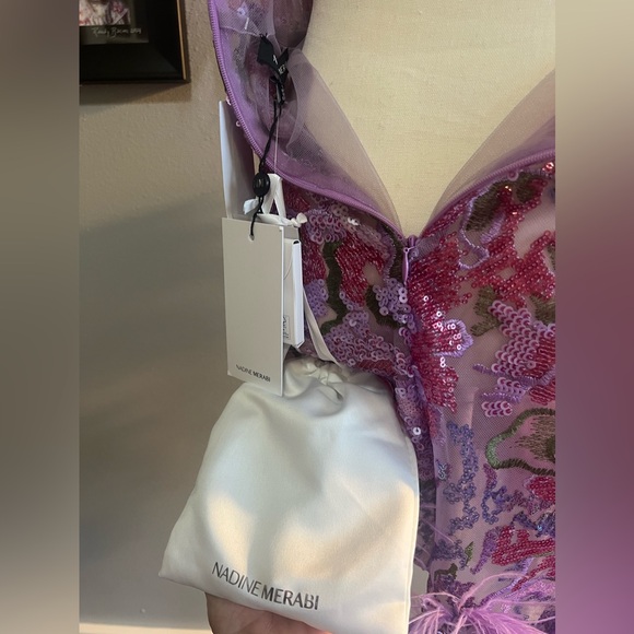 Nadine Merabi Isla Belted Ostrich and Turkey Feather Trim Minidress - Picture 10 of 13